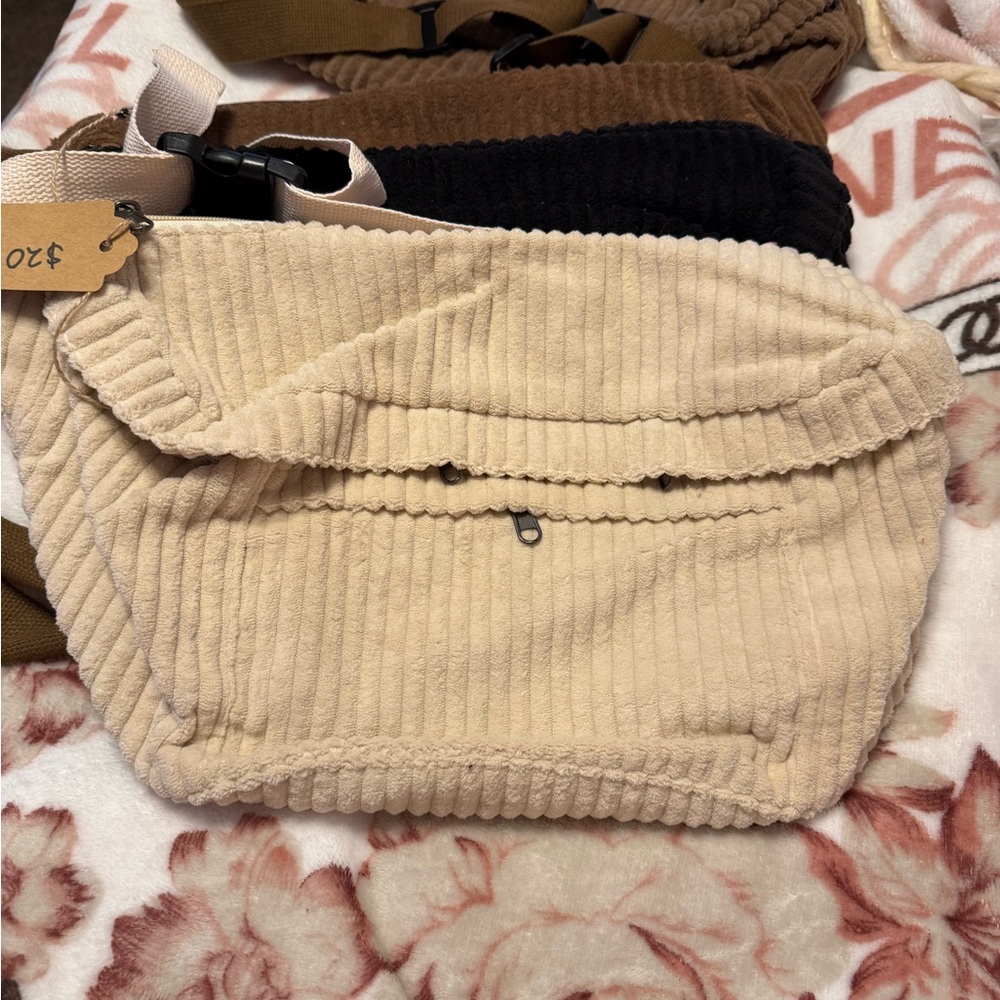 Beige Corduroy Crossbody Bag